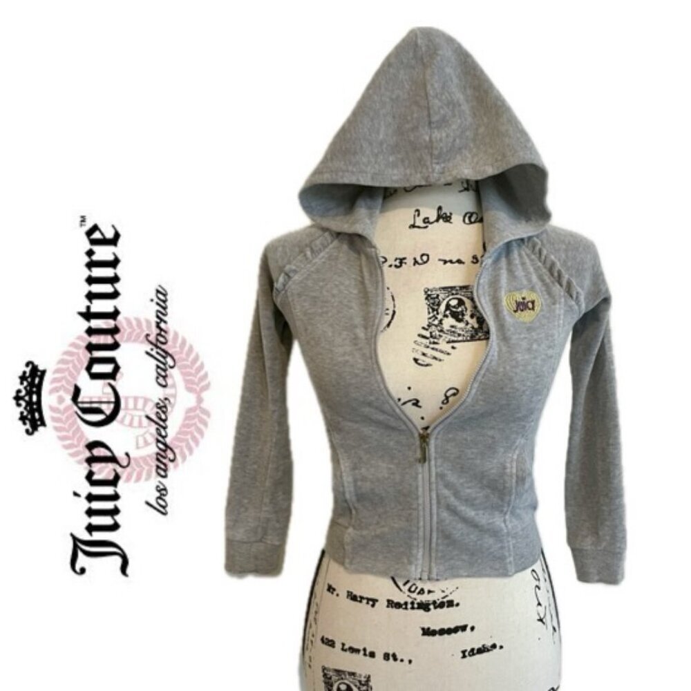 VTG‎ JUICY COUTURE KIDS TRACKSUIT HOODIE VELOUR SZ 6 RUFFLE HEART GRAY KAWAII